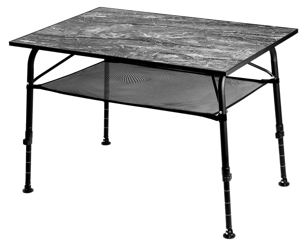 Outdoor Metall Klapptisch 100x70 cm, höhenverstellbar, witterungs- und hitzebeständig, mit Aufbewahrungskescher