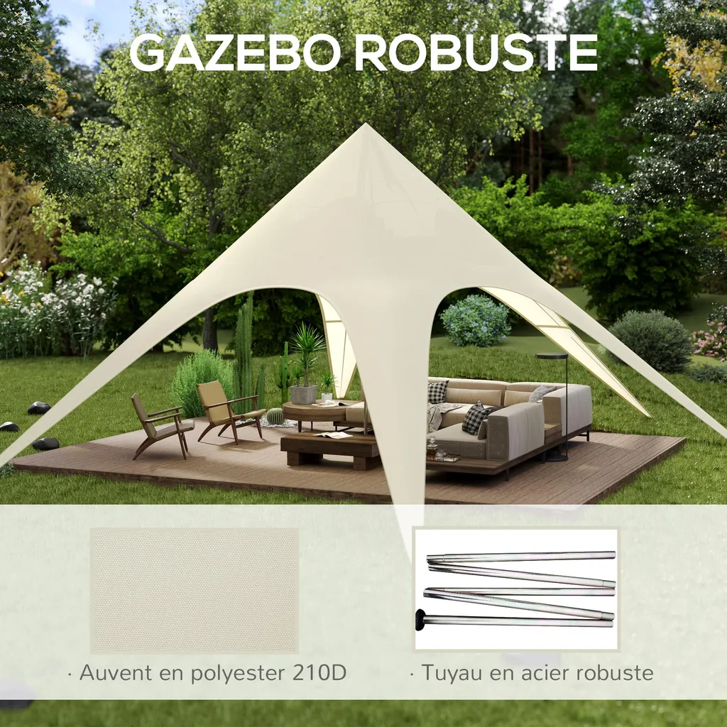 Tente de Réception Étoile 10x10m en Polyester 210D Imperméable Beige - 3
