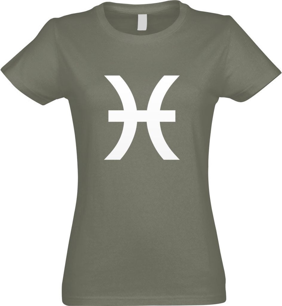 Kiwistar - T-Shirt tailliert - Damen - Olive - Fische Sternzeichen - mit Motiv Bedruckt - Funshirt Design - Sport - Freizeit - Damen - S