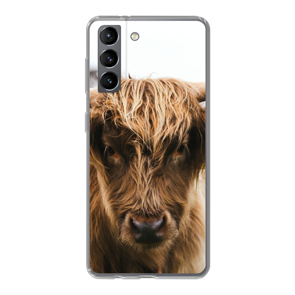 MuchoWow Handyhülle Schutzhülle Hülle für Samsung Galaxy S21 Schottischer Highlander - Kuh - Gras - Tiere - Natur Silikon Softcase Handy Hül...