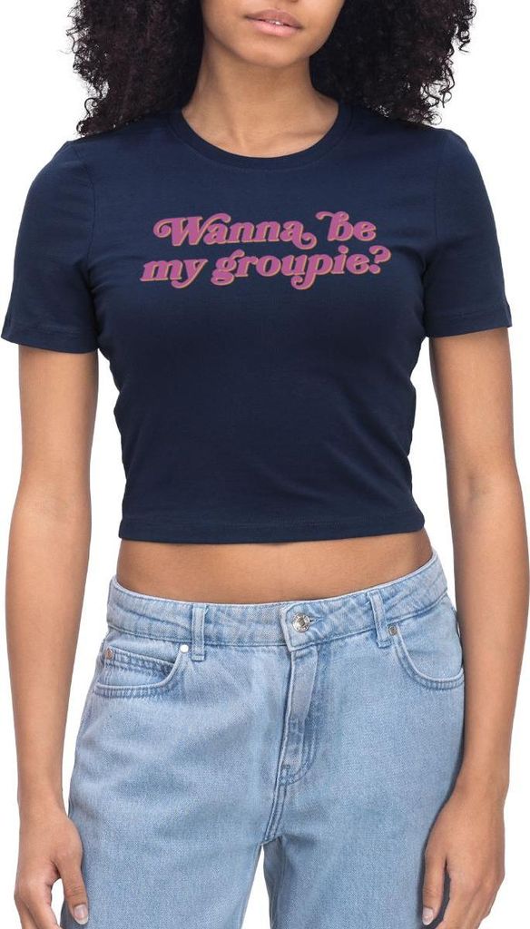Spreadshirt Wanna Be My Groupie Y2K Festival Design Crop Top, S, Light Navy