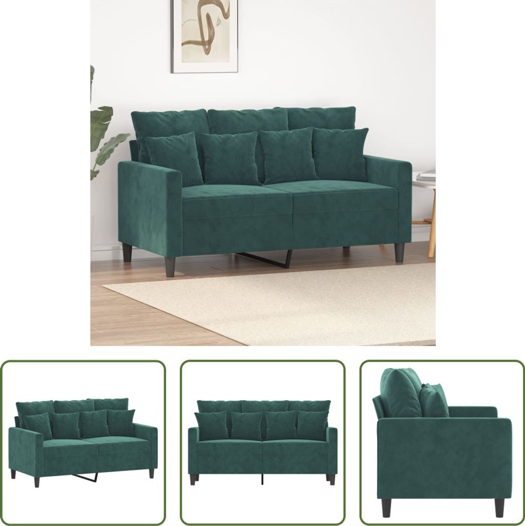 The Living Store 2-Sitzer-Sofa Dunkelgrün 120 cm Samt