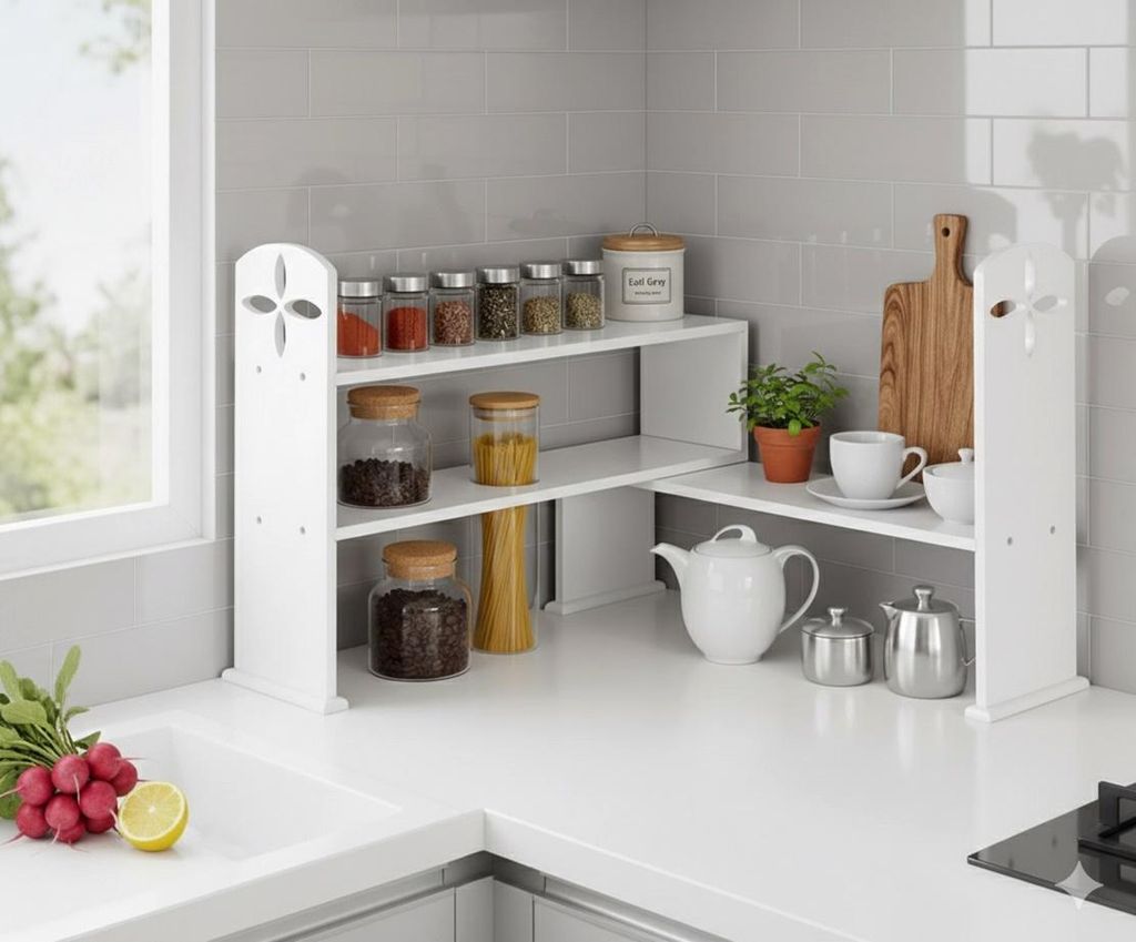 Küchenregal Eckregal Küchenablage Gewürzregal Ausziehbar Holzregal Weiß