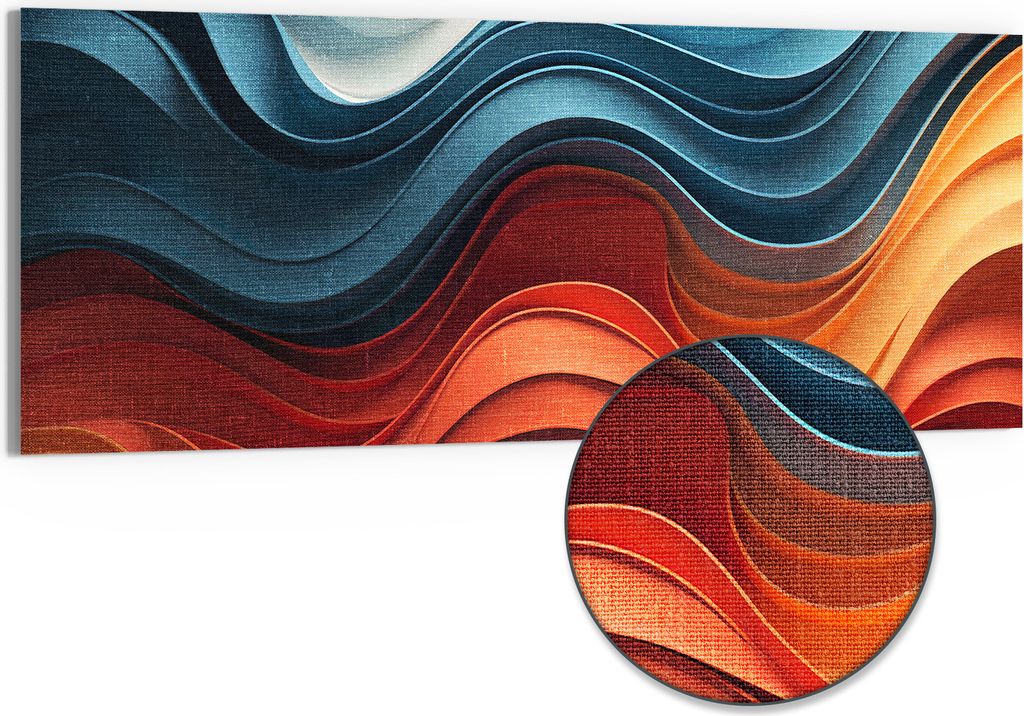 DEQORI Hybrid Leinwand Bild 150x60 cm 'Wellen des Wohlgefühls' Wandbild Glas flach modern