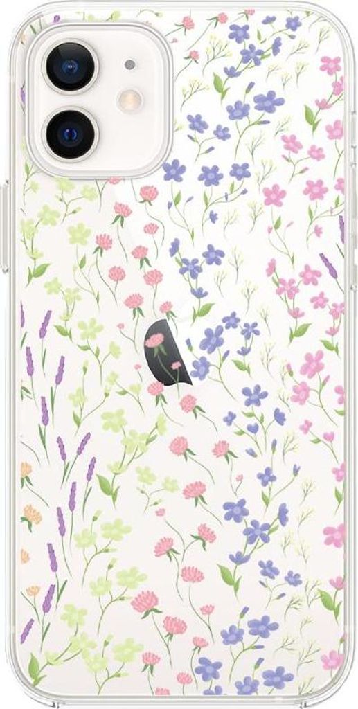 iPhone 12 Hülle, transparent, Silikon Flexi, Wildblumen