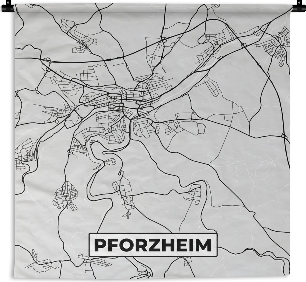 MuchoWow Wandteppich Wandbehang Stadtplan - Deutschland - Pforzheim - Karte 90x90 cm Tapisserie Dekoration Wandtuch - Wandaufhänger