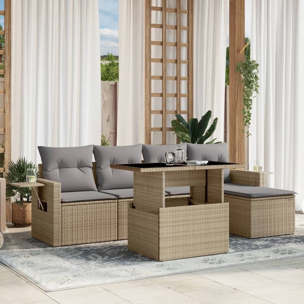 Maison Exclusive - 6-tlg. Garten-Sofagarnitur mit Kissen Beige Poly Rattan
