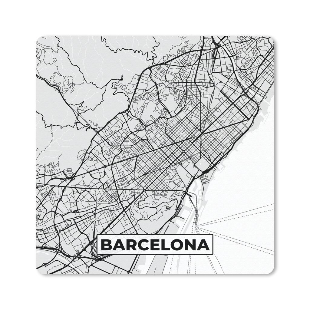 MuchoWow Mauspad Mousepad Barcelona - Stadtplan - Karte - Schwarz und weiß 30x30 cm - Mousepads - Maus Mat - Pad - Mausunterlage - Gaming