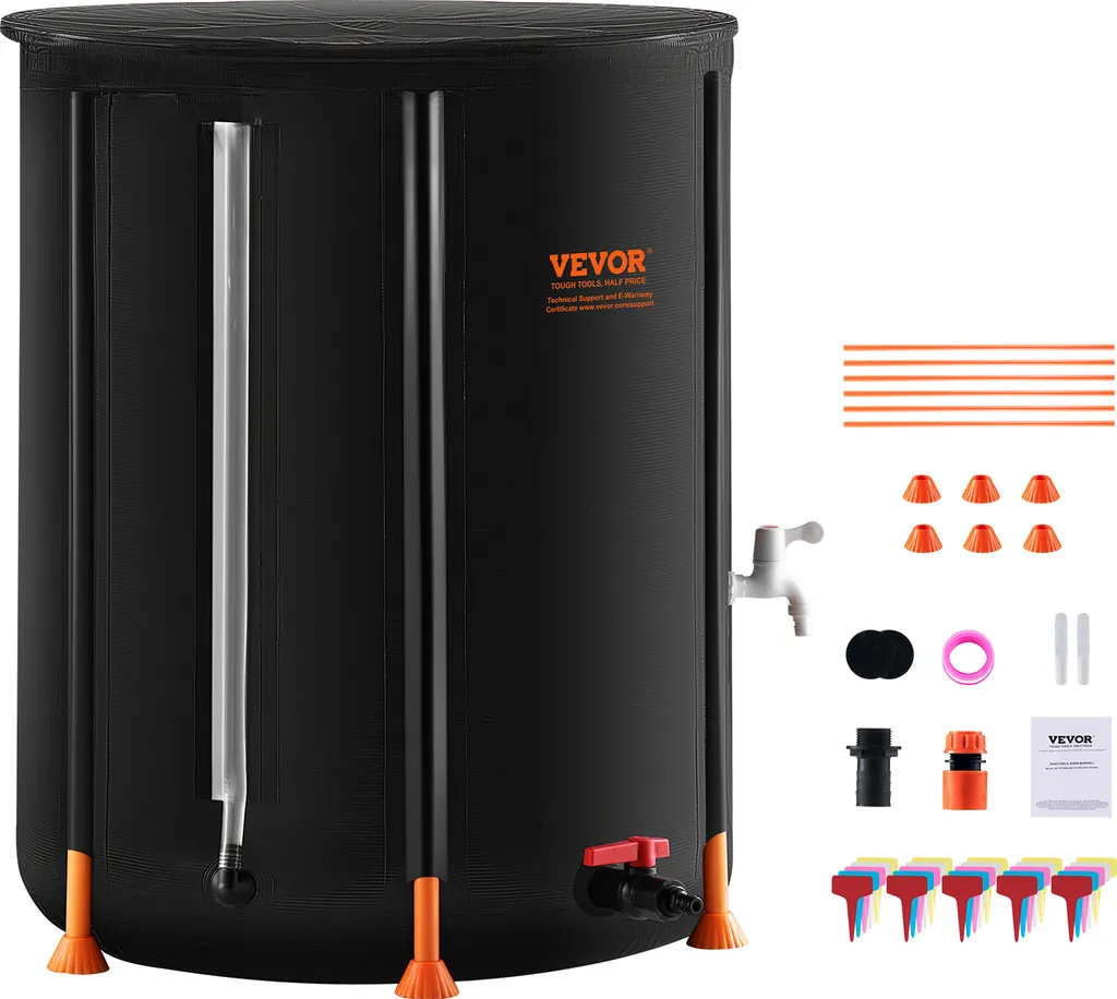 Tonneau de pluie pliable VEVOR 201L, récupérateur d'eau PVC avec robinet