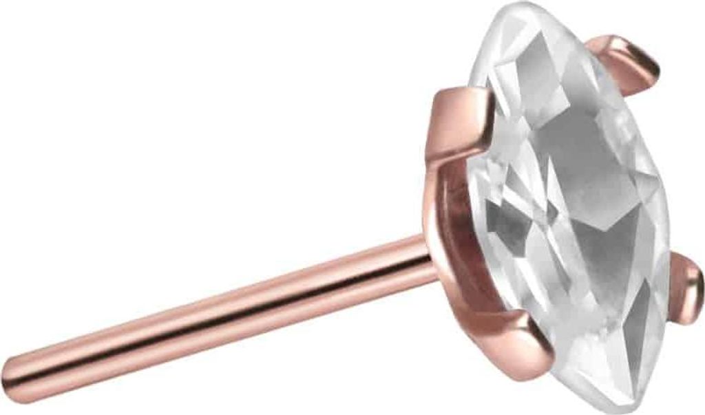 Piercing-Zubehör Titan Aufsatz mit Push Pin EINGEFASSTER KRISTALLTROPFEN RoséGold Kristallgröße: 2 x 4mm