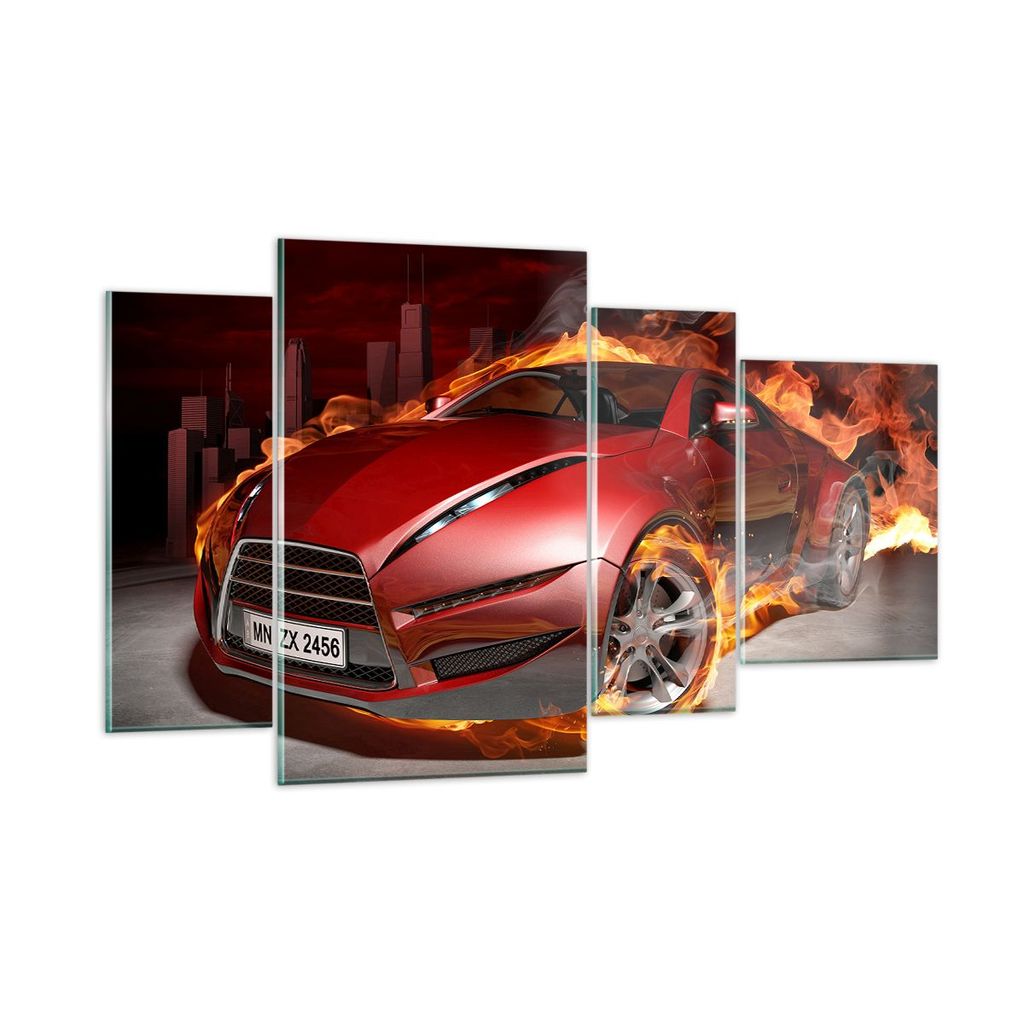 Bilder auf glas - Auto Flammen Rot - 120x70cm - Glasbilder - Wandbilder - Kunstdruck - zum Aufhängen bereit - Wanddekoration aus Glas - Glas Bilde...