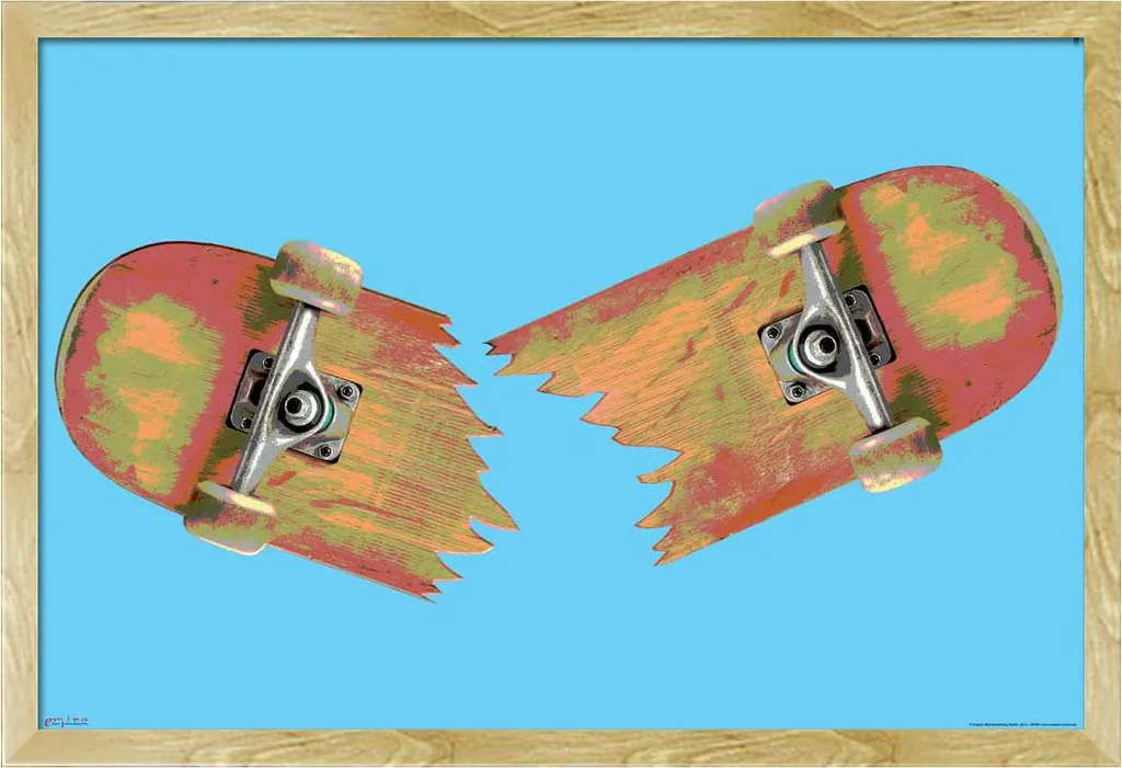 Poster Skateboarding Broken Board con Cornice Shinsuke MDF Faggio