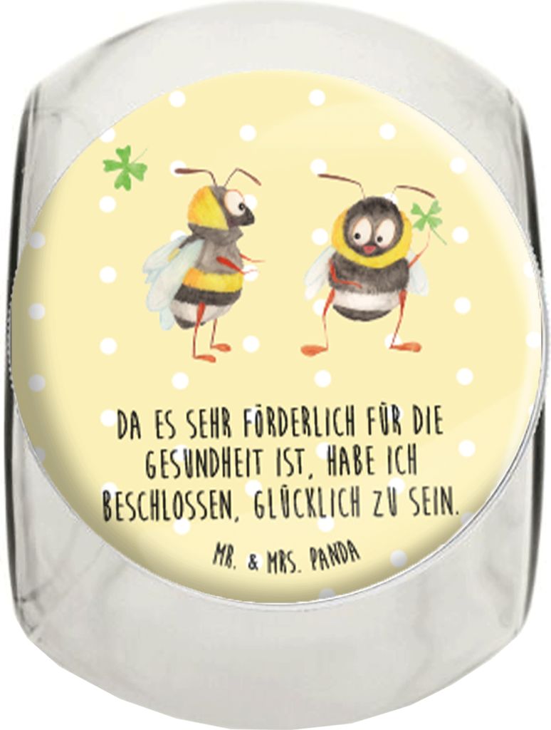 Mr. & Mrs. Panda Bonbonglas Hummeln Kleeblatt XL 2000ml - Gelb Pastell - Geschenk, Lebensmittelbehälter, Teedose, glücklich sein, Frischhaltedose...