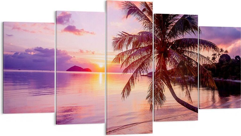 Bild auf Leinwand - Leinwandbild - Strand Meer Palme - 160x85cm - Wand Bild - Wanddeko - Wandbilder - Leinwanddruck - Bilder - Kunstdruck - Wanddek...