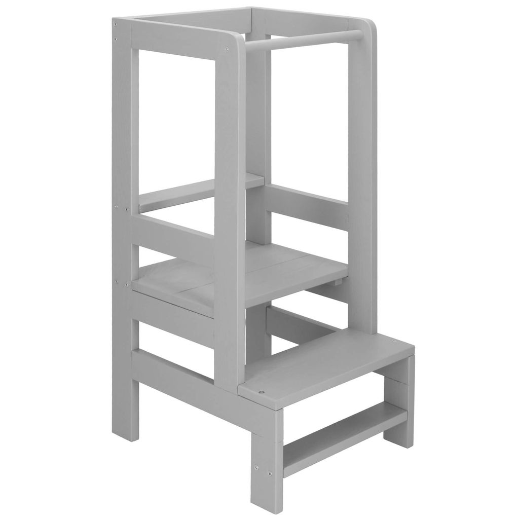 Springos Lernturm Küchenhelfer für Kleinkinder Massivholz Treppenhochstuhl mit Plattform mit 3 Ebenen Höhenverstellbar für Küche Badezimmer