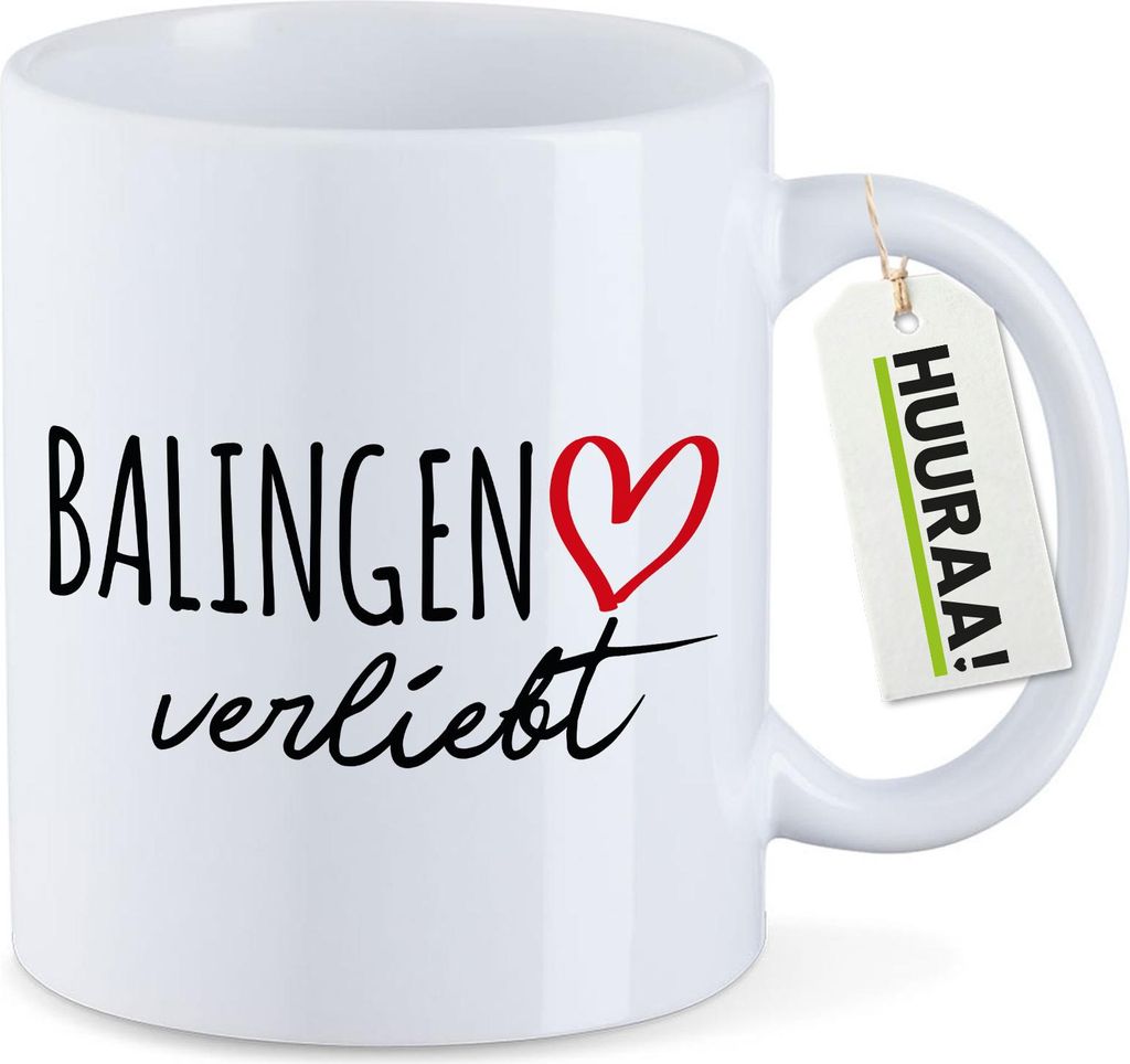 Huuraa Kaffeetasse Balingen verliebt 330ml Weiß Keramik Kaffeebecher Geschenkidee