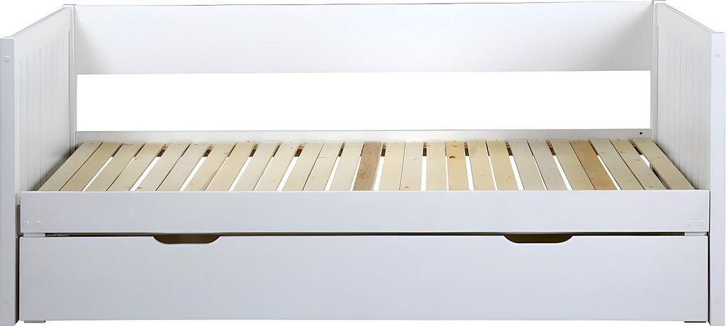 Ausziehbare Schlafcouch 90 × 190 cm oder 174 × 190 cm - Mit Firstgestell und Schubladen - Kiefer und MDF - Weiß - ALFIERO II