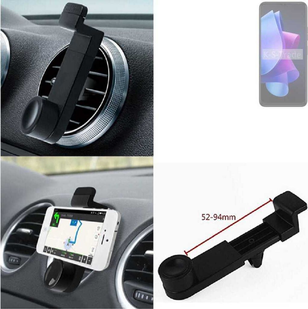 K-S-Trade Lüftungshalterung kompatibel mit Tecno Spark 10 5G KFZ-Halterung Autohalterung Handy-halterung Lüftungsgitter Lüftungsschlitze Schwarz