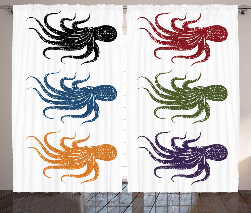 ABAKUHAUS Tintenfisch Rustikaler Vorhang, Grunge Unterwasserleben, Wohnzimmer Universalband Gardinen mit Schlaufen und Haken, 280 x 245 cm, Burgund...