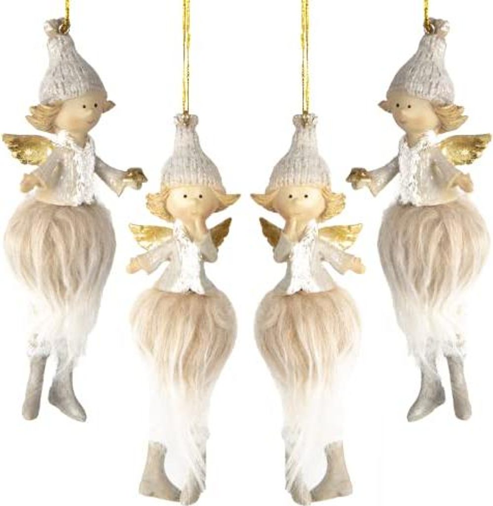 4 Weihnachtsengel beige gold - 13 cm - Fee Elfe Engel Anhänger