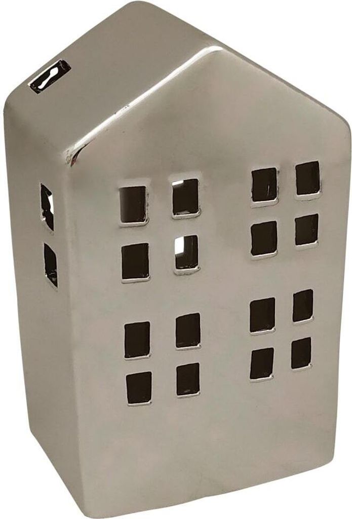 Windlicht Haus Fenster Kerzenhalter Teelichthalter silber 14 cm