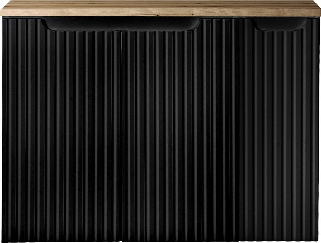 Waschtisch-Unterschrank 80cm, in schwarz mit Eiche, NEWPORT-56-BLACK