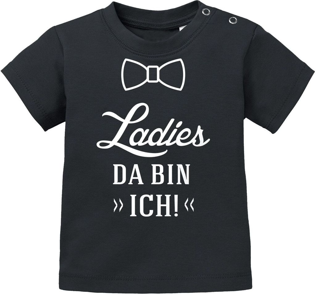 Baby T-Shirt Kurzarm Babyshirt Ladies da bin ich Jungen Mädchen Shirt Moonworks schwarz 80/86 (10-15 Monate)