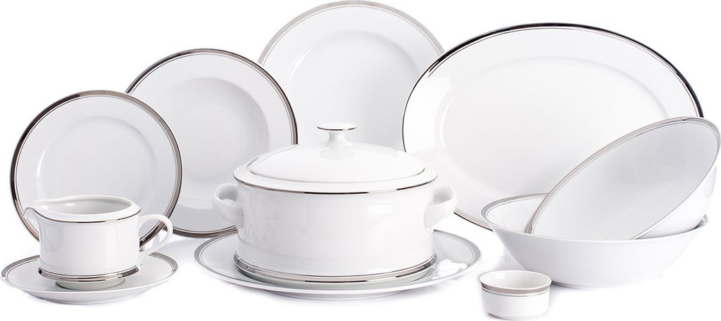Essgeschirr, Leander Loučky Porzellan aus Karlsbad, Sabina - Platinstreifen, 25 Stück