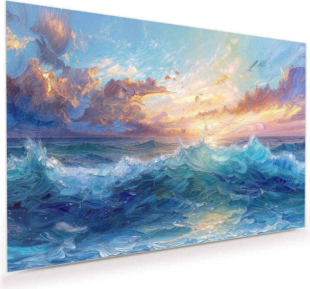 Glasbild 45x30cm in XXL für Wohnzimmer, Schlafzimmer Motiv Wellen und Himmel