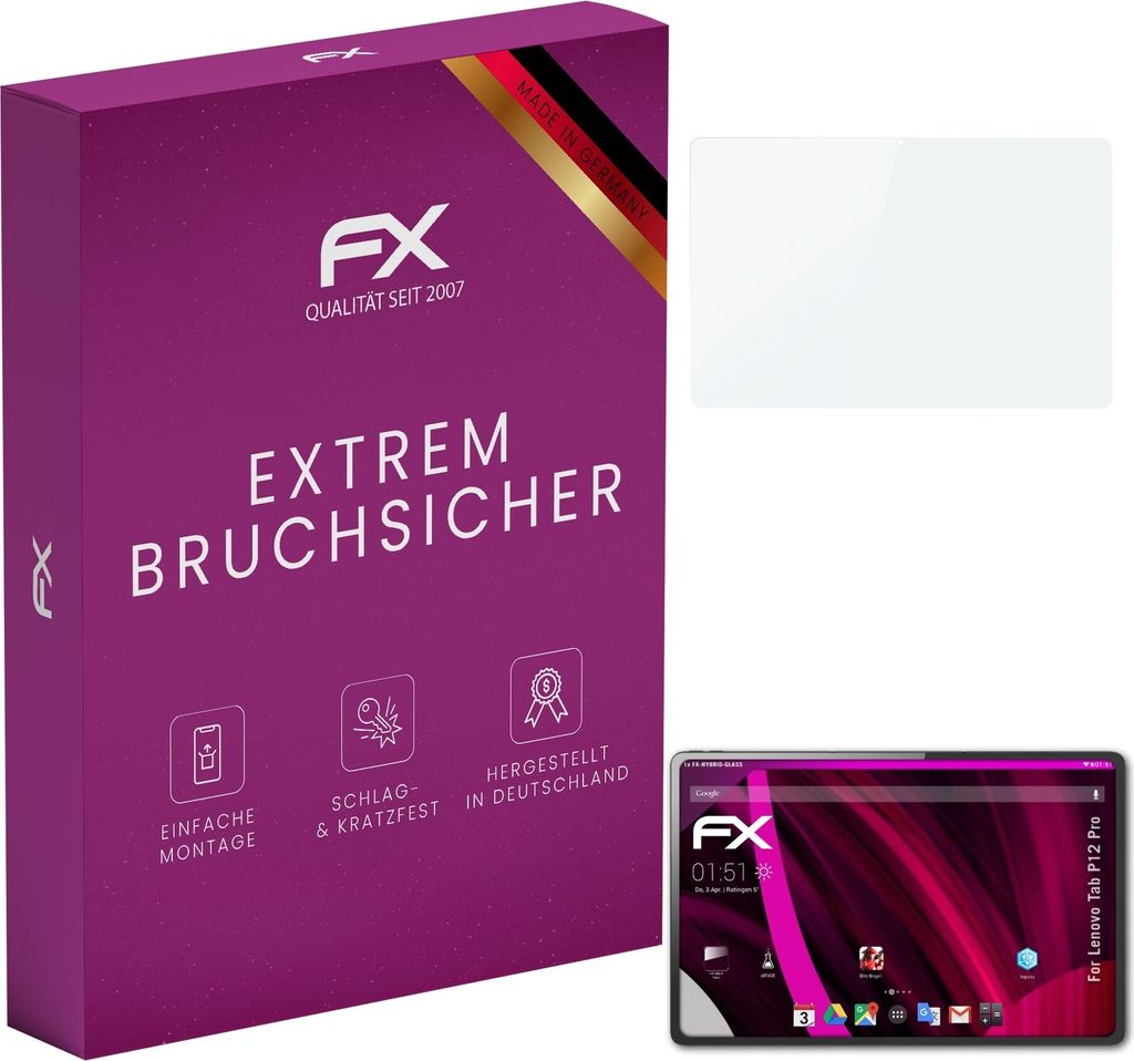 atFoliX FX-Hybrid-Glass Displayfolie kompatibel mit Lenovo Tab P12 Pro Glasfolie