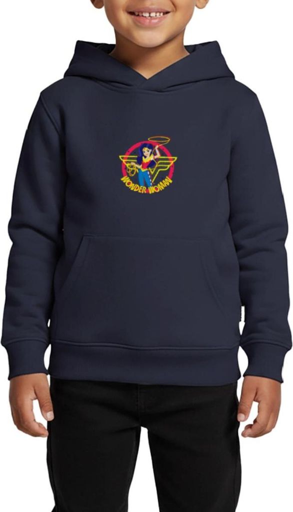 Spreadshirt Super Hero Girls Wonder Woman Lasso Kinder Premium Hoodie, 134/140 (8 Jahre), Navy