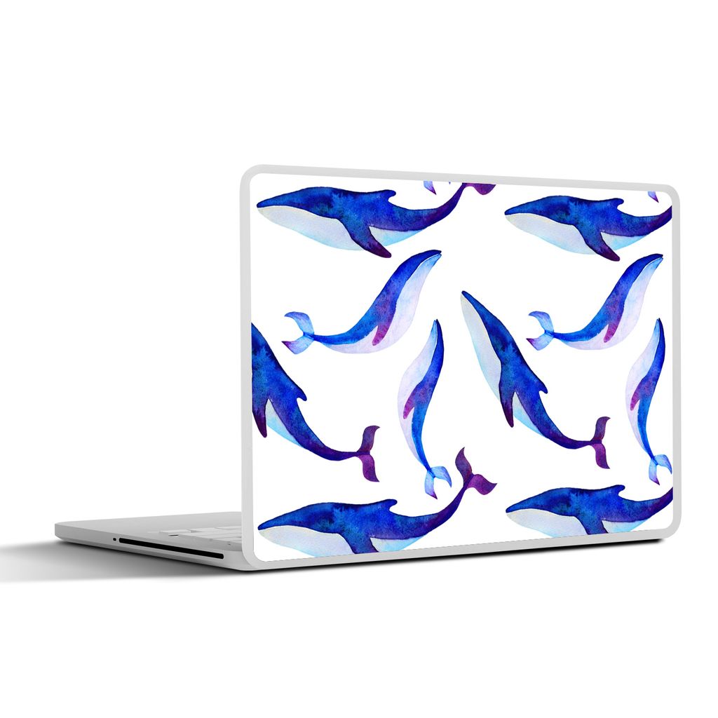 MuchoWow Laptop Aufkleber Sticker Cover Illustration mit einem Muster von blauen Walen auf einem weißen Hintergrund 36.5x27.5 cm - Laptop-Sticker