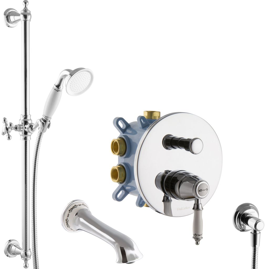 PaulGurkes Wannenarmatur Unterputz Retro Nostalgie Duschstange Einhandmischer