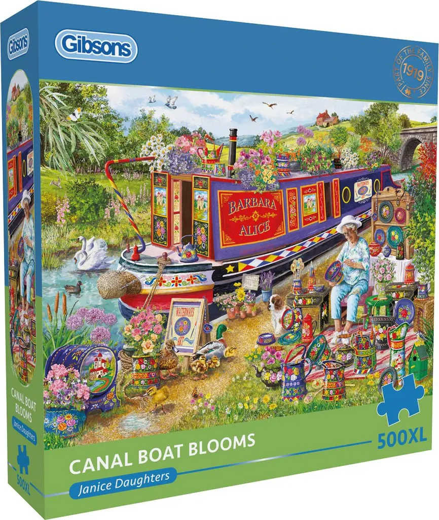 Puzzle Gibsons Canal Boat Blooms 500XL : pièces robustes et grand format