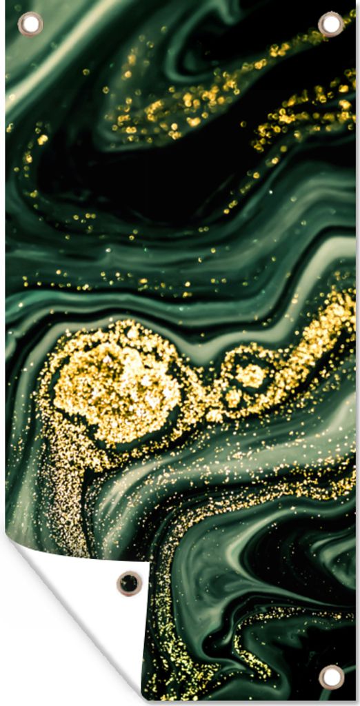 MuchoWow 40x80 cm Outdoor-Poster Gartendeko Sichtschutz Garten Poster für den Garten Marmor - Gold - Glitter - Grün - Marmoroptik - Luxus