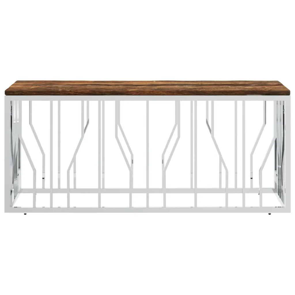 Table Basse Rectangulaire Bois Massif et Structure Acier Inoxydable 100cm - 3