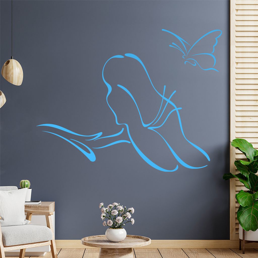 Schmetterling Blüte Linien Wandtattoo in 6 Größen - Wandaufkleber Wall Sticker - Dekoration, Küche, Wohnzimmer, Schlafzimmer, Badezimmer