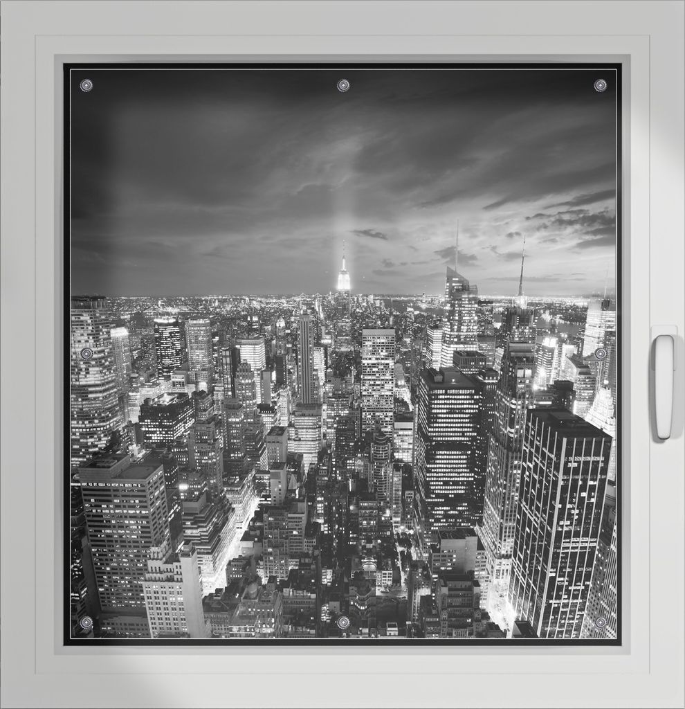 Wallario Lichtschutzbild, Dekorativer Sichtschutz Sonnenschutz 96 x 100 cm mit Motiv: New York bei Nacht - Panoramablick über die Stadt - schwarzw...