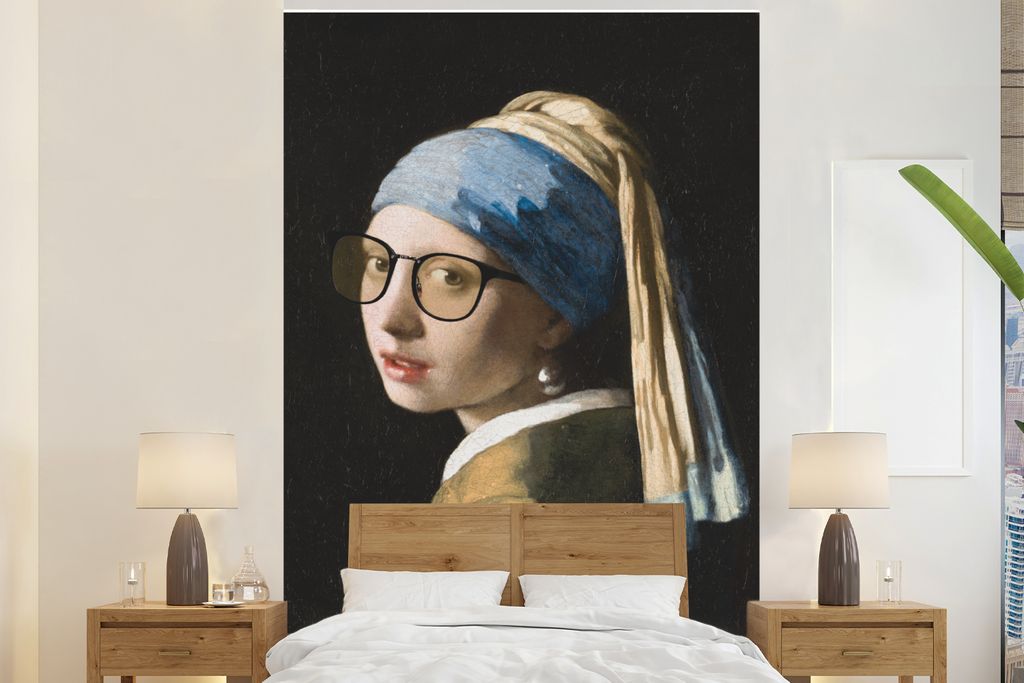 MuchoWow Fototapete für Wohnzimmer oder Schlafzimmer Wandtapete Vinyl Motivtapete Das Mädchen mit dem Perlenohrring - Johannes Vermeer - Brille...