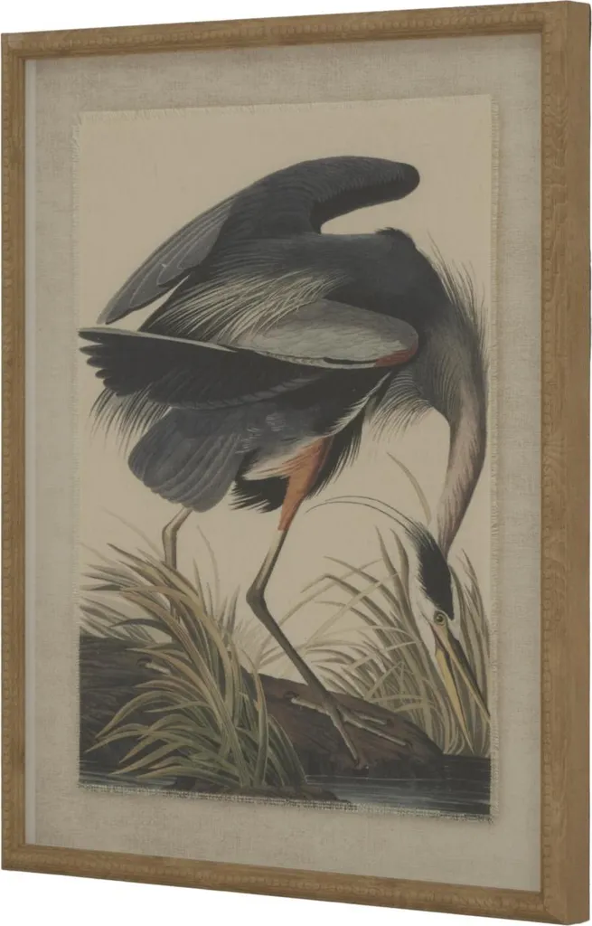 Tableau de héron encadré style vintage collection Flora & Fauna 50cm