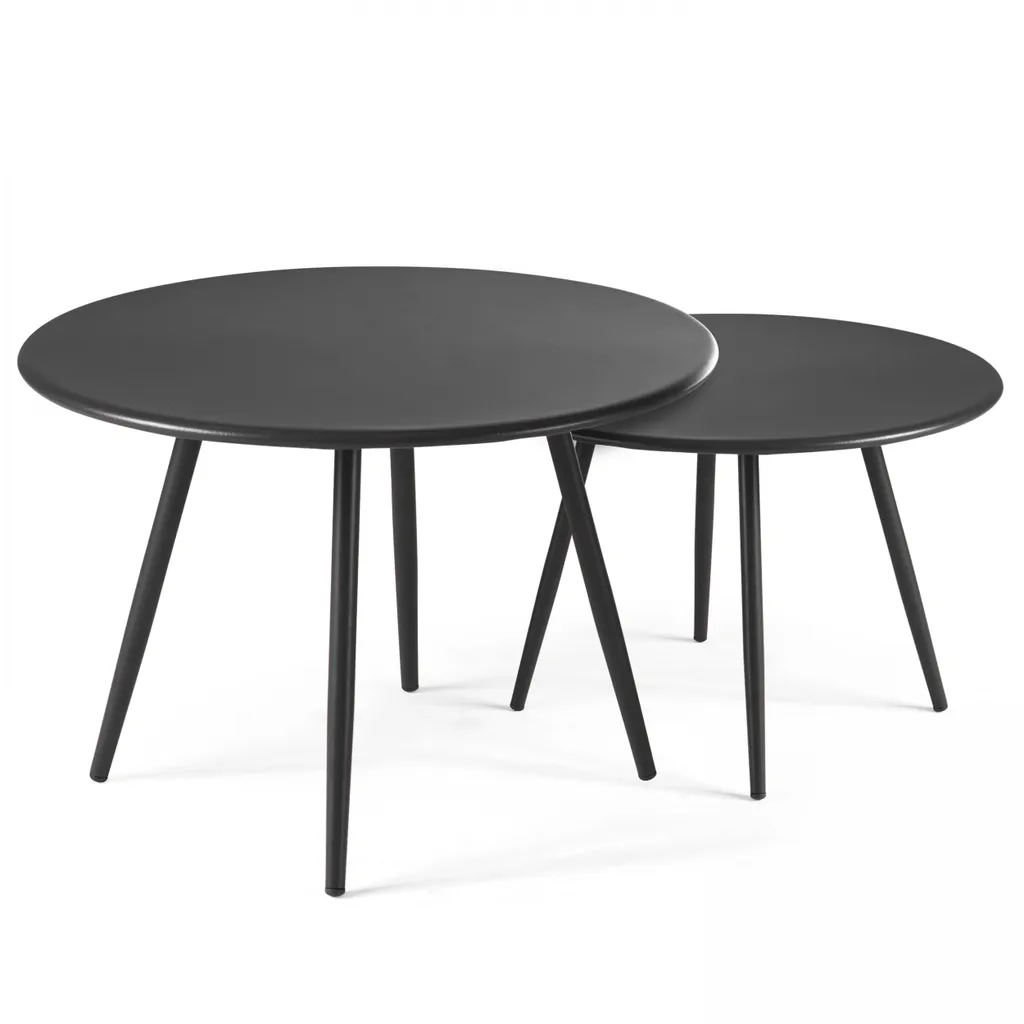 Set di 2 tavolini bassi rotondi in acciaio antracite - Oviala Palavas - 1