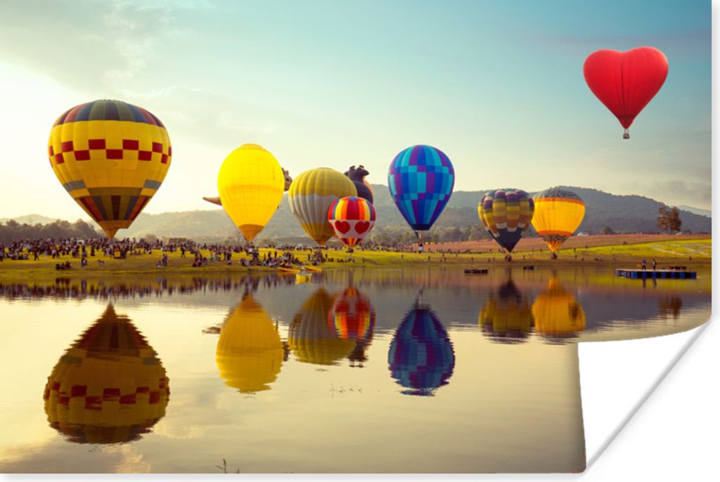 MuchoWow Poster Heißluftballon - Farben - Wasser - Reflexion 60x40 cm - Schlafzimmerdekoration