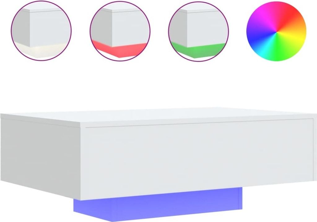 vidaXL Couchtisch mit LED-Leuchten Weiß 85x55x31 cm Produktbild 