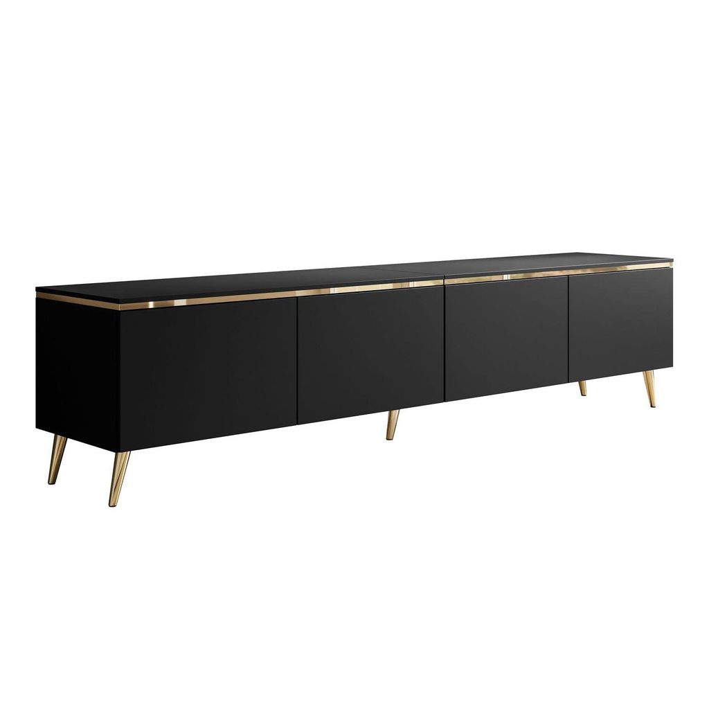 TV-Schrank CELINE 200 cm schwarz matt auf schräge goldenen Produktbild 