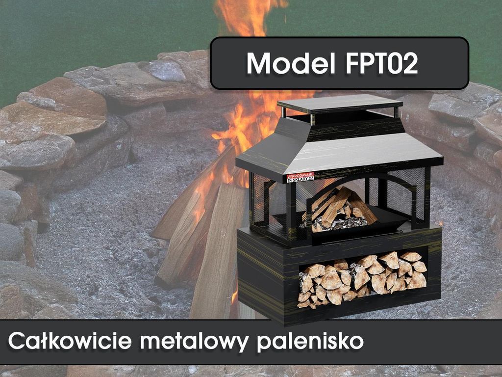 Całkowicie metalowy kominek FPT02, 94 x 82 x 45 cm, z Zdjęcie produktu 