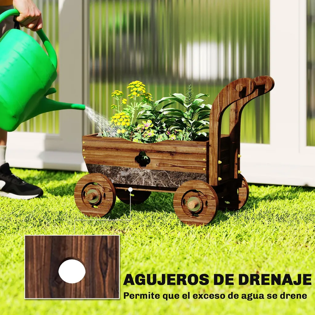 Brouette décorative en bois robuste 45 kg avec ergonomie et 4 roues - 4