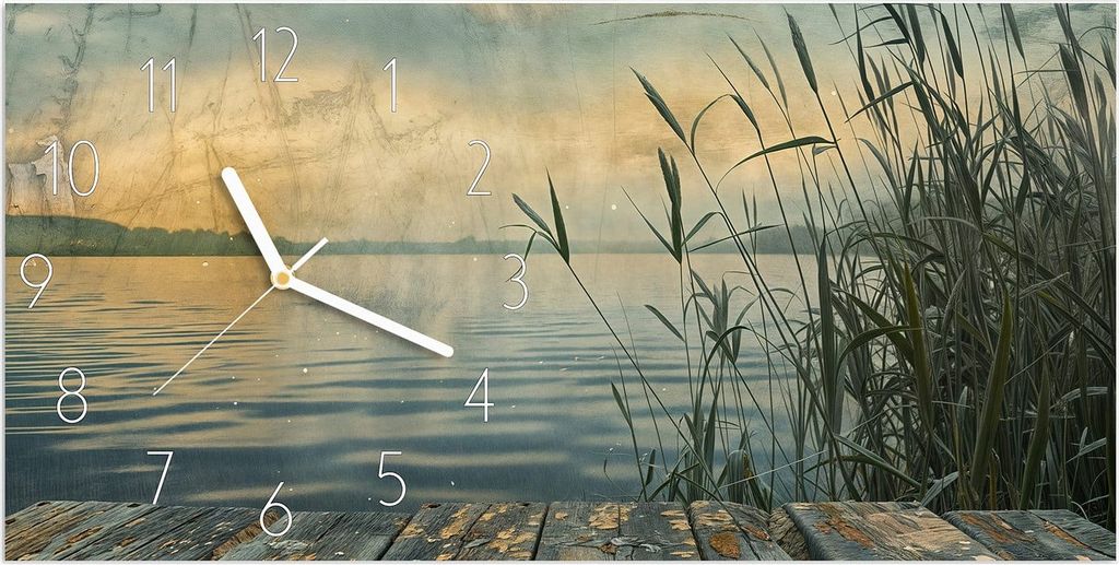Wanduhr aus Glas mit Motiv Seeufer Abendstimmung- 60 x 30 cm - inkl. Aufhängesystem