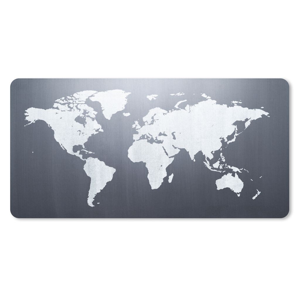 MuchoWow Schreibtischunterlage Weltkarte - Einfach - Schwarz - Weiß 80x40 cm - XXL Mauspad - Gaming Mauspad
