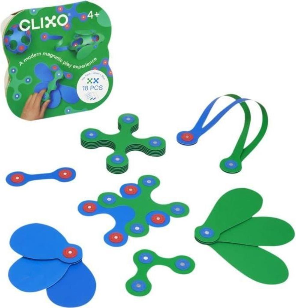 Itsy CLIXO Magnetisches Konstruktionsspielzeug, Blau/Grün, 18 Teile, Pädagogisch, Kreativ, Ab 4 Jahren