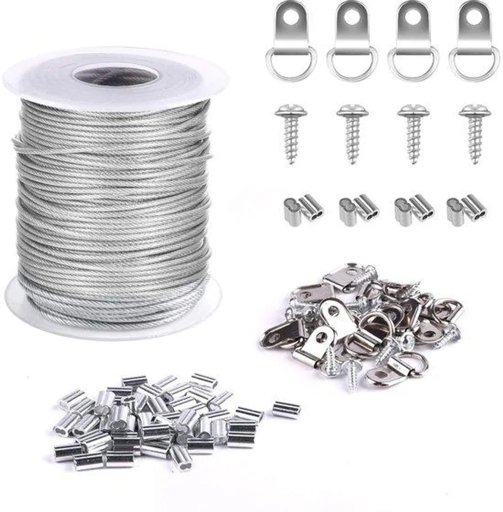 Kit fil de suspension en acier inoxydable 304 de 30m avec 15 anneaux D